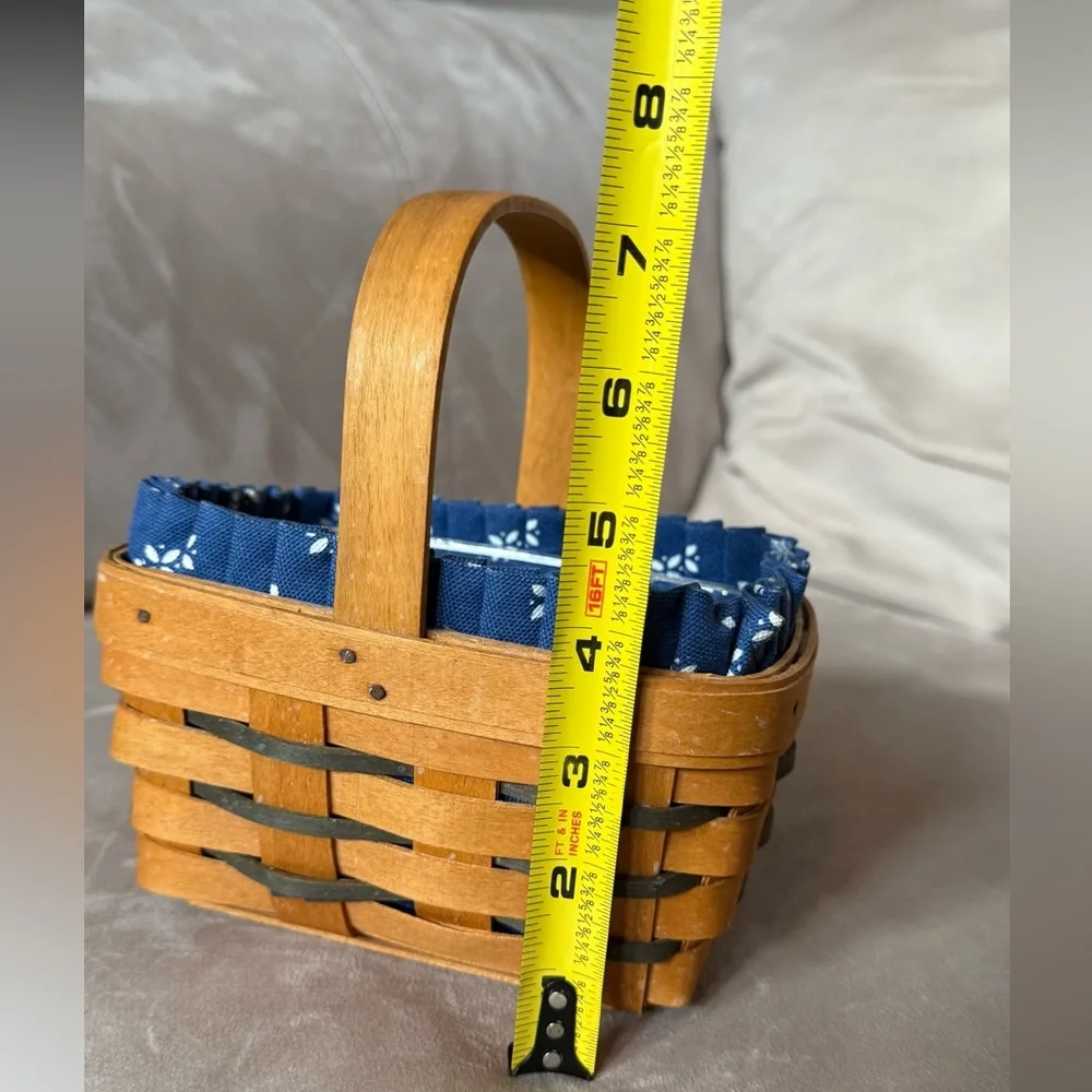 Longaberger Wooden Basket Blue Lining and Original Plastic Liner
